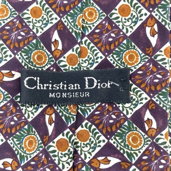 🚀 VTG Christian Dior Monsieur Necktie Plum Green Brown Mens Designer Tie - Picture 3 of 8
